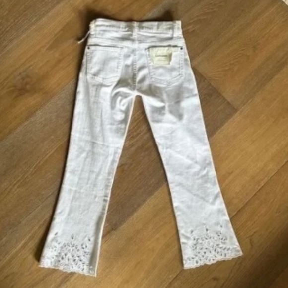 7 For All Mankind Emea Eyelet Hem Ankle Jeans White Shell Size 24 - Picture 3 of 11